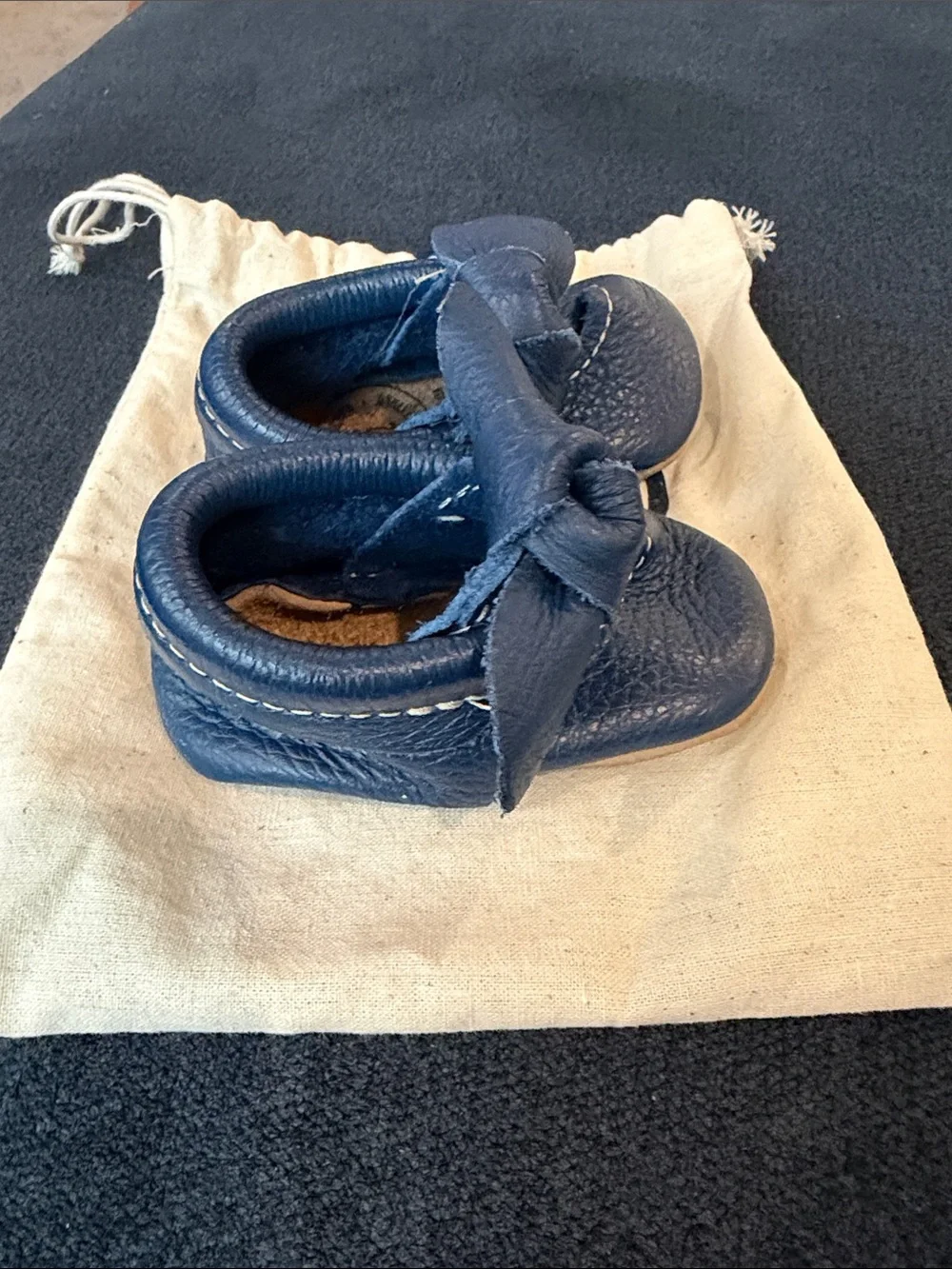 Freshly Picked Navy Leather Bow Baby Shoes